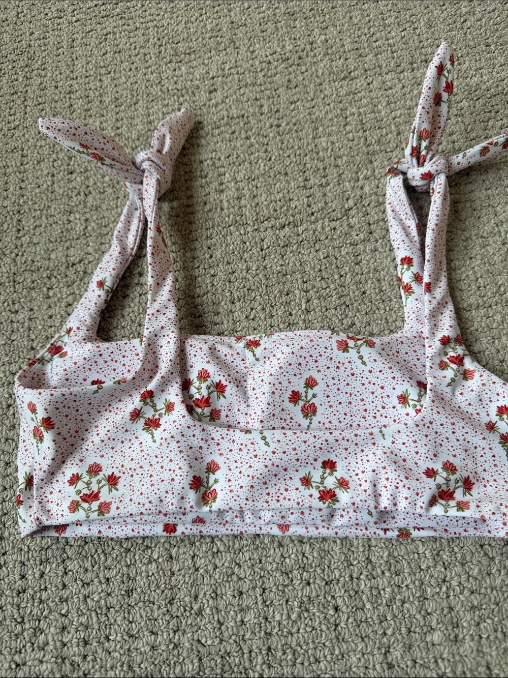 Minnow High-Waist Floral Tie-Shoulder Bikini Top (S) and Bottom (M)- Red Floral - Picture 9 of 10